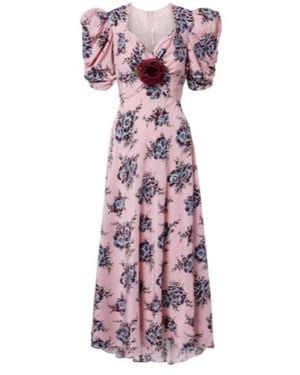 Rodarte Floral-Applique Silk Gown - Purple