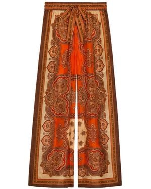Zimmermann Printed Wide-Leg Silk Pants - Orange