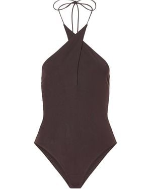 Alex Perry Halterneck Backless Stretch-Mesh Bodysuit - Brown