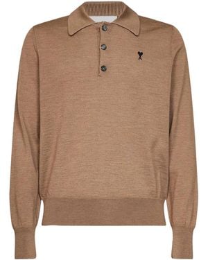 Ami Paris Ami De Coeur Polo Shirt - Brown