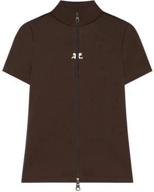 Courreges Zippered Short-Sleeve Top - Brown