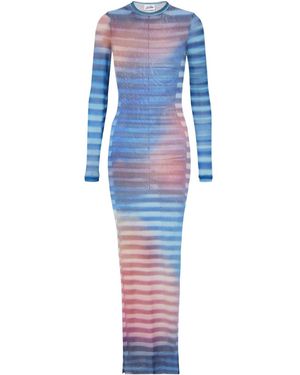 Jean Paul Gaultier Air Striped Tulle Maxi Dress - Blue