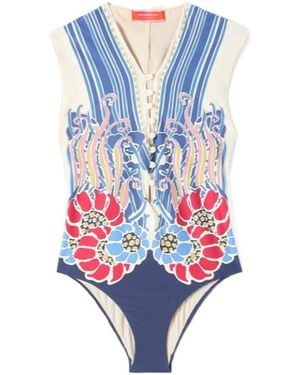 La DoubleJ Floral-Print Swimsuit - Blue
