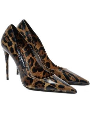 Dolce & Gabbana 105 Leopard-Print Polished Leather Pumps - Brown
