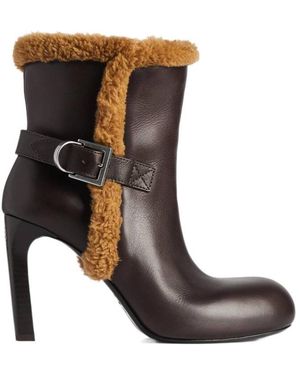 Balenciaga Fargo Shearling Trim Ankle Boots - Brown