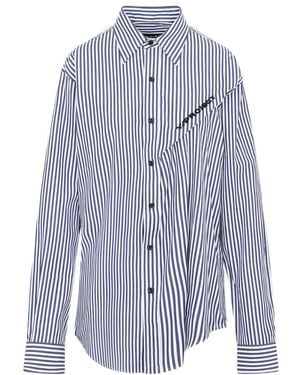 Y. Project Striped Ruffled Logo-Embroidered Shirt - Blue