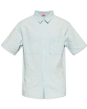 KENZO Embroidered Button-Up Shirt - Blue