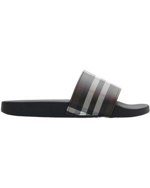 Burberry Check-Print Slides - White