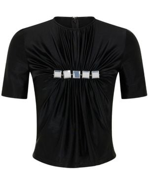 Rabanne Embellished Draped Mock Neck Top - Black