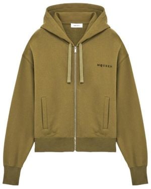 McQueen Logo Embroidered Zip-Up Hoodie - Green