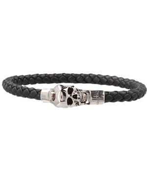 McQueen Skull Charm Woven Cord Bracelet - White