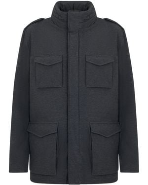 Herno Multi-Pocket High-Neck Coat - Blue