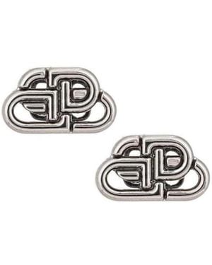 Balenciaga Logo Engraved Monogram Stud Earrings - White