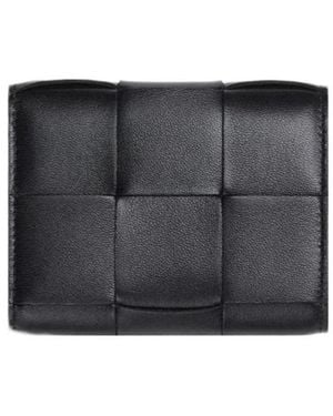 Bottega Veneta Intreccio Tri-Fold Zip Wallet - Black