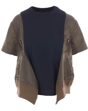 Sacai Panel Detailed Crewneck T-Shirt - Blue