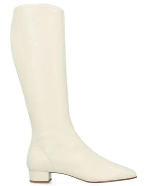 BY FAR Edie Square-Toe Leather Knee-High Boots - White