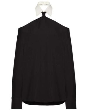 Valentino Contrast-Collar Silk Blouse - Black