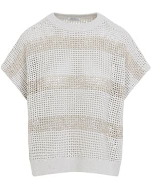 Brunello Cucinelli Short Sleeved Knitted Top - White
