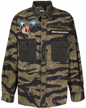 DIESEL Camouflage Embroidered-Patch Shirt - Green