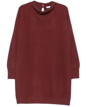 Brunello Cucinelli Ribbed-Knit Keyhole-Detail Dress - Red