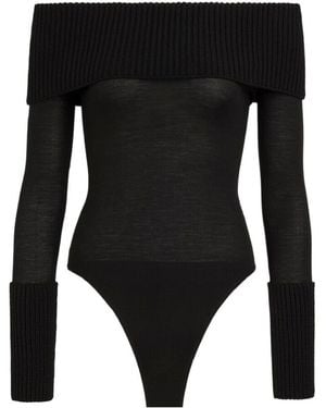 Alaïa Merino Off-Shoulder Bodysuit - Black
