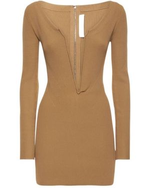 Dion Lee Deep V-Neck Rib Knit Mini Dress - Brown