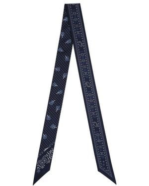 Longchamp French Bandana Printed Silk Neck Scarf - Blue