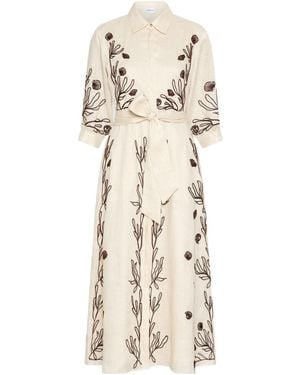 Marella Embroidered Linen Dress - Natural