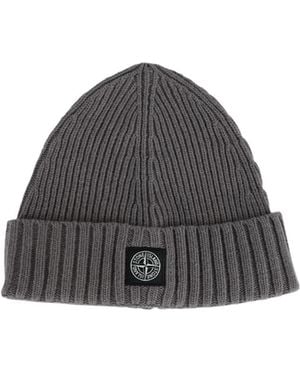 Stone Island Ribbed-Knit Logo Beanie - Gray
