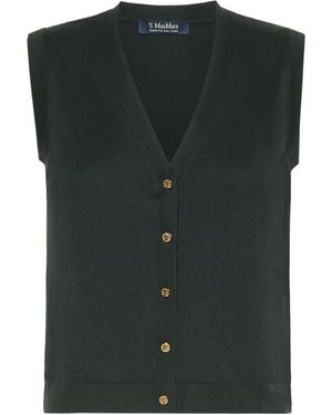 Max Mara V-Neck Button-Up Vest - Green