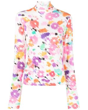 MSGM Floral Print Long-Sleeve Jersey - White