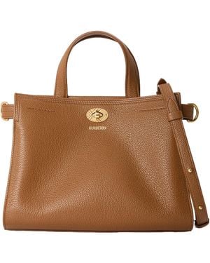 Burberry Genuine Leather Top-Handle Tote Bag - Brown