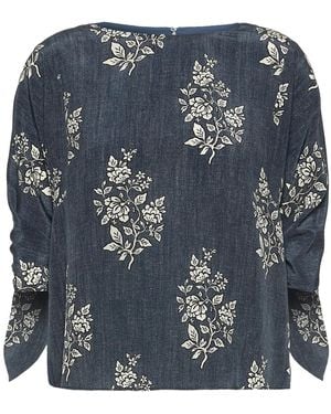 Weekend by Maxmara Printed Silk Crepe De Chine Blouse - Blue