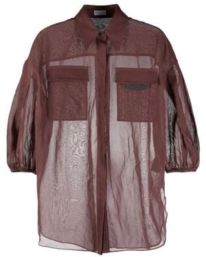 Brunello Cucinelli Puff-Sleeve Cotton Blouse - Red