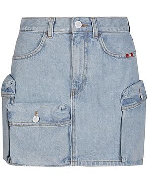 AMISH Belt-Loop Denim Shorts - Blue