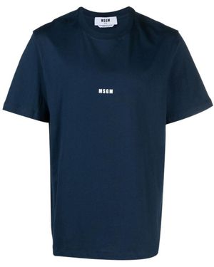 MSGM Logo-Printed Crewneck T-Shirt - Blue