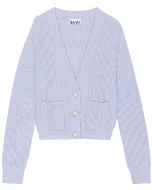 Ganni V-Neck Cardigan - Blue