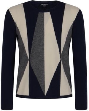 Emporio Armani Geometric-Pattern Crewneck Jumper - Blue
