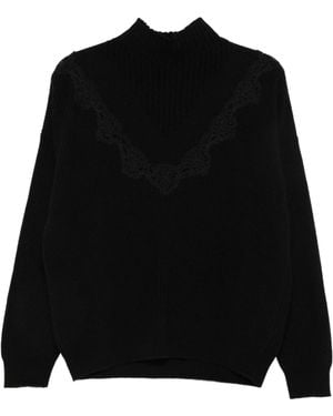 ERMANNO FIRENZE Lace-Trim Ribbed-Knit Sweater - Black