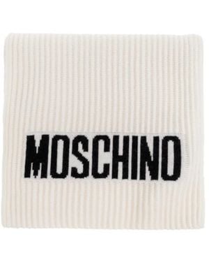 Moschino Ribbed Logo Scarf - White