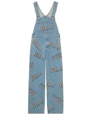 Gucci Graphic Printed Denim Dungaree - Blue