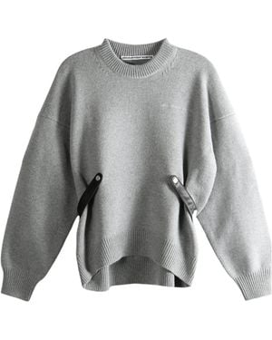 Alexander Wang Long Sleeve Screwneck Detachable Leather Tabs Pullover - Gray