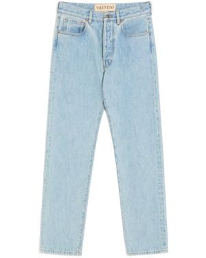 Valentino Logo Patch Straight Leg Jeans - Blue