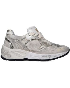 Golden Goose Star-Patch Distressed Glittered Trainers - Grey