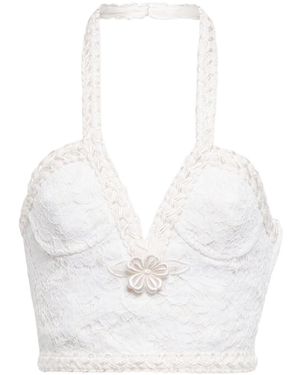 Alessandra Rich Lace Bustier Halter Top - White