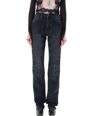 Jean Paul Gaultier High-Waist Bonded Jeans With Embroidered Patches - Blue