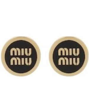 Miu Miu Logo-Embossed Stud Earrings - Metallic