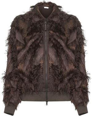 Brunello Cucinelli Zip-Up Ribbed Hem Bomber Jacket - Brown