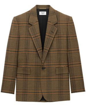 Saint Laurent Single-Breasted Checked Jacket - Green