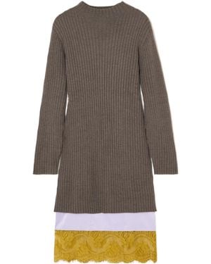 STAUD Willow Layered Lace Trim Dress - Grey